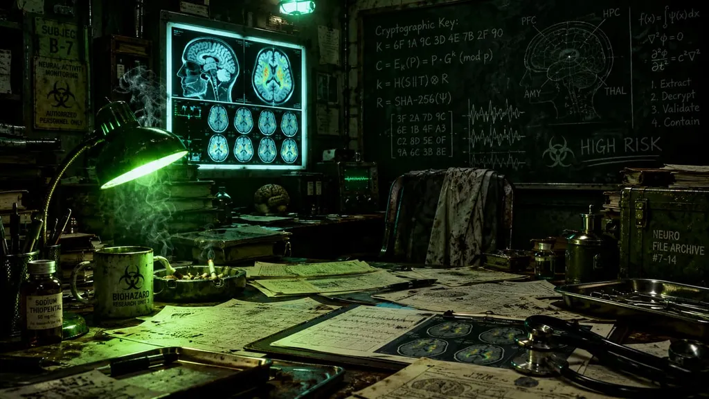 Ward B-7 neuro research laboratory — brain scan monitor and index formulas
